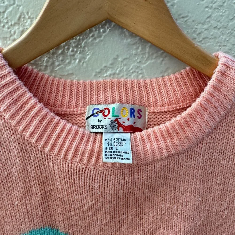 Vintage Coral Pink Teddy Bear Sleeveless Sweater Vest - Picture 4 of 6